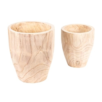 Creative Co-Op Rounded Paulownia Wood Pots (Set of 2 Sizes)