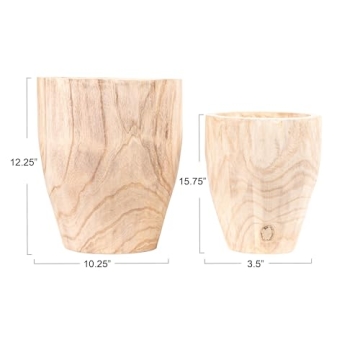Creative Co-Op Rounded Paulownia Wood Pots (Set of 2 Sizes)