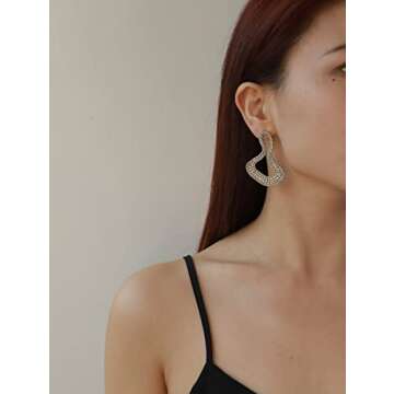 Donabus Statement Rhinestone Earrings，Trendy Sparkly Asymmetric Earrings for Party Prom，Great Gifts for Women (A)