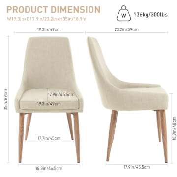 E&D FURNITURE Dining Chairs, Living Room Chair Set of 4 Accent Chair with High Back Beige Fabric Dining Comfy Chair for Kitchen Upholstered Dining Chairs Kitchen and Dining Room Metal Leg Chair