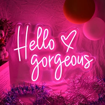 Large Hello Gorgeous Neon Signs, 28 inches LED Neon Sign Wall Art Gifts Decor for Home Bedroom Party...