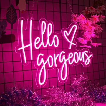Large Hello Gorgeous Neon Sign for Home and Events Decor
