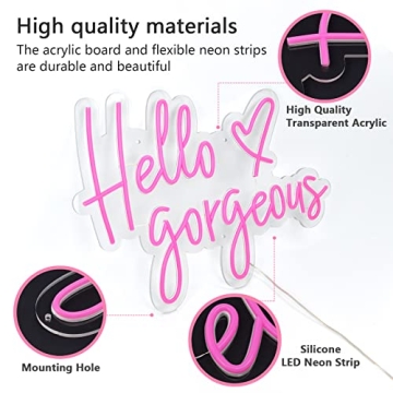 Large Hello Gorgeous Neon Sign for Home and Events Decor