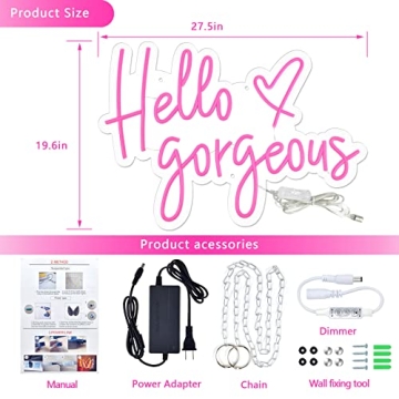 Large Hello Gorgeous Neon Sign for Home and Events Decor