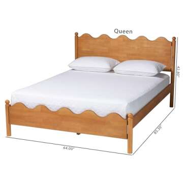 Baxton Studio Malaya Wood Platform Bed with Scalloped Edges, Queen, Oak Brown