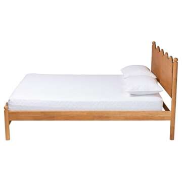 Baxton Studio Malaya Wood Platform Bed with Scalloped Edges, Queen, Oak Brown