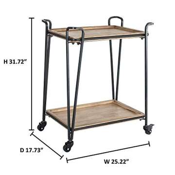 Amazon Brand – Rivet Industrial Modern 4-Post Rolling Bar Cart Table with Wheels, 25.2"W, Natural, Black, Wood, Metal