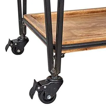 Amazon Brand – Rivet Industrial Modern 4-Post Rolling Bar Cart Table with Wheels, 25.2"W, Natural, Black, Wood, Metal
