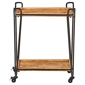Amazon Brand – Rivet Industrial Modern 4-Post Rolling Bar Cart Table with Wheels, 25.2"W, Natural, Black, Wood, Metal