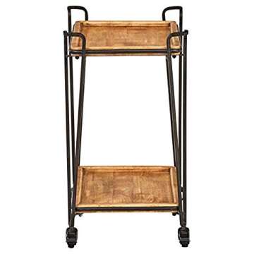 Amazon Brand – Rivet Industrial Modern 4-Post Rolling Bar Cart Table with Wheels, 25.2"W, Natural, Black, Wood, Metal