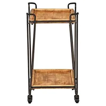 Amazon Brand – Rivet Industrial Modern 4-Post Rolling Bar Cart Table with Wheels, 25.2"W, Natural, Black, Wood, Metal