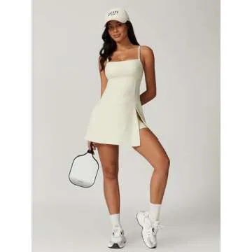 ABOCIW Athletic Dress for Women Spaghetti Strap Backless Side Slit Tennis Dress Square Neck Exercise Workout Golf Active Dress Cream Medium
