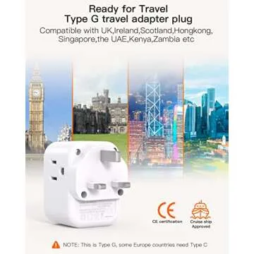 [2 Pack] US to UK Travel Plug Adapter, Type G Power Adapter with 3 AC and 3 USB(2 USB C), International Plug Adapter, Travel Essentials for USA to England London Scotland British Qatar Irish Hongkong