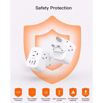 [2 Pack] US to UK Travel Plug Adapter, Type G Power Adapter with 3 AC and 3 USB(2 USB C), International Plug Adapter, Travel Essentials for USA to England London Scotland British Qatar Irish Hongkong