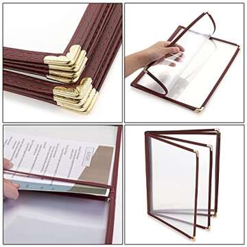 OwnMy 2PCS 8.5 x 11 Inch Clear Menu Covers Books 4 Page 8 View Transparent Restaurant Drink Menu Covers, Folding Standard Letter Size Paper Table Menu Covers Bulk Red Menu Book Covers DIY Menu Holders