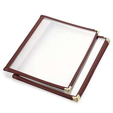 OwnMy 2PCS 8.5 x 11 Inch Clear Menu Covers Books 4 Page 8 View Transparent Restaurant Drink Menu Covers, Folding Standard Letter Size Paper Table Menu Covers Bulk Red Menu Book Covers DIY Menu Holders