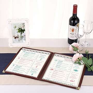 OwnMy 2PCS 8.5 x 11 Inch Clear Menu Covers Books 4 Page 8 View Transparent Restaurant Drink Menu Covers, Folding Standard Letter Size Paper Table Menu Covers Bulk Red Menu Book Covers DIY Menu Holders