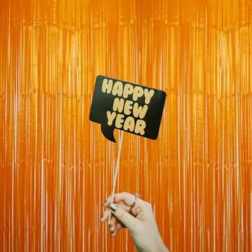 Zotemo Orange Foil Fringe Curtains for Parties and Events