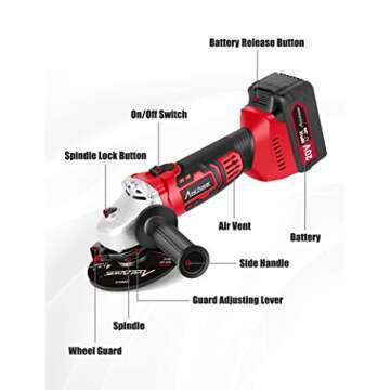 AVID POWER Cordless Angle Grinder with 4-pole Motor, 20V Cordless Grinders Tools w/4.0A Battery & Fa...