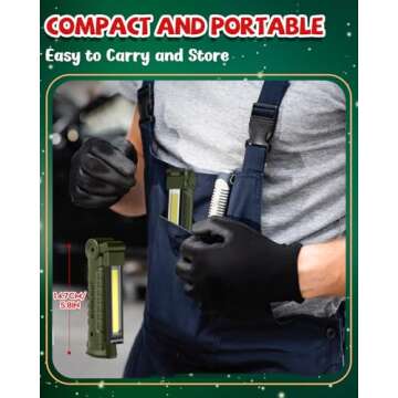 Coquimbo Tool Gifts for Men Him, Rechargeable LED Work Light Grill Light with Magnetic Base and Hook 5 Modes 360° Rotate Mechanic Light Valentines Gifts for Him Husband Men (2 Pack Green)