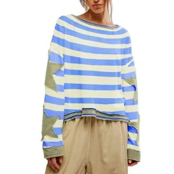 Amiblvowa Y2k Womens Vintage Graphic Crewneck Oversized Sweatshirt Long Sleeve Drop Shoulder Shirts ...