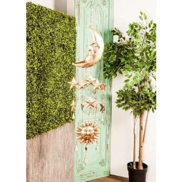 Deco 79 Metal Sun and Moon Windchime with Glass Beads and Cone Bells, 9" x 1" x 39", Gold