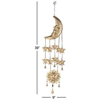 Deco 79 Metal Sun and Moon Windchime with Glass Beads and Cone Bells, 9" x 1" x 39", Gold
