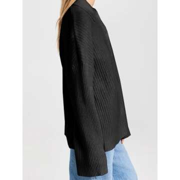 Danedvi Womens Collared Cardigan Sweaters Oversized Ribbed Knit Open Front Button Up Bell Sleeve Outwear Black