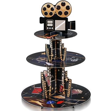 3 Tiers Movie Night Party Decorations Cupcake Stand Movie Cardboard Cupcake Holder Movie Birthday Pa...