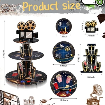 3 Tier Movie Night Cupcake Stand for Party Decor