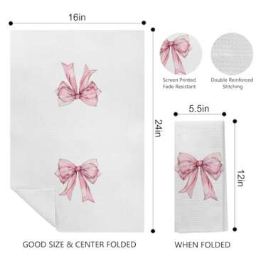 Kemingni Pink Bow Coquette Kitchen Towels, Pink Preppy Hand Towels for Bathroom, Preppy Coquette Bat...