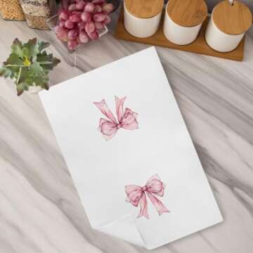 Kemingni Pink Bow Coquette Kitchen Towels, Pink Preppy Hand Towels for Bathroom, Preppy Coquette Bathroom Decor, Pink Bow Dish Towels Tea Towels for Kitchen, 16x24 Inches