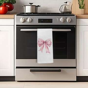 Kemingni Pink Bow Coquette Kitchen Towels, Pink Preppy Hand Towels for Bathroom, Preppy Coquette Bathroom Decor, Pink Bow Dish Towels Tea Towels for Kitchen, 16x24 Inches