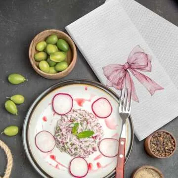 Kemingni Pink Bow Coquette Kitchen Towels, Pink Preppy Hand Towels for Bathroom, Preppy Coquette Bathroom Decor, Pink Bow Dish Towels Tea Towels for Kitchen, 16x24 Inches