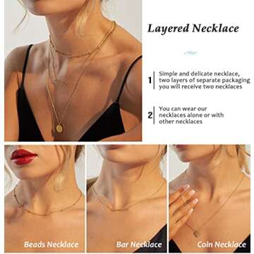 Giftall Gold Plated Bar Necklaces for Women - Layered Jewelry