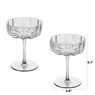 Khen Flower Vintage Wavy Glasses - Elegant Cocktail Coupes