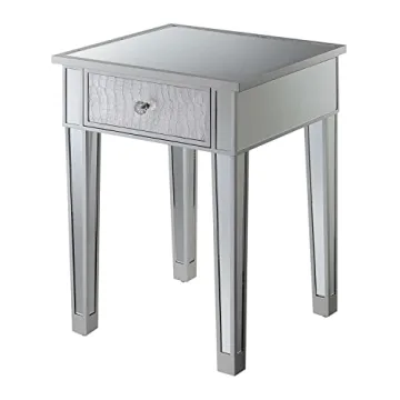 Convenience Concepts Gold Coast Mirrored End Table with Faux Crystal Pull