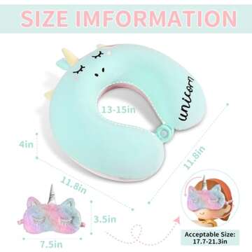 urnexttour Unicorn Neck Travel Pillow for Kids - Memory Foam with Eye Mask & Earplugs