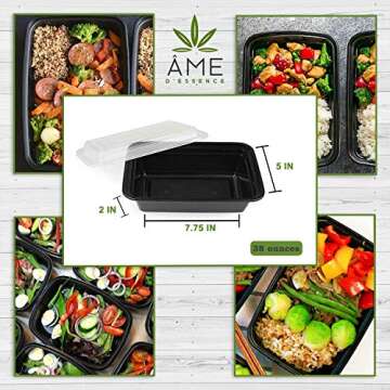 AME D'ESSENCE 100 PC-SET 38 oz Meal Prep Lunch Containers with Lids