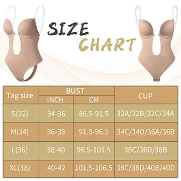 FEELJAM Invishaper, Plunge Backless Body Shaper Bra, Backless Bra Bodysuit, Backless Shapewear for Wedding Dress Tummy Control (Nude, L)