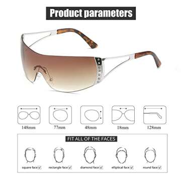 JUDOO Y2K Wrap Around Sunglasses for Women Men 2000s Rimless Futuristic Sun Glasses Fashion Shield