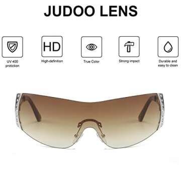 JUDOO Y2K Wrap Around Sunglasses for Women Men 2000s Rimless Futuristic Sun Glasses Fashion Shield