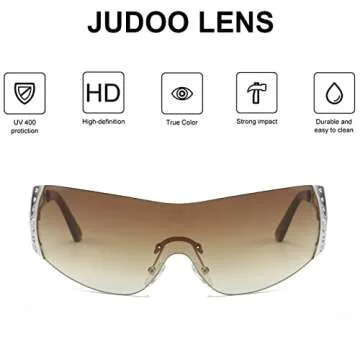 JUDOO Y2K Wrap Around Sunglasses for Women Men 2000s Rimless Futuristic Sun Glasses Fashion Shield