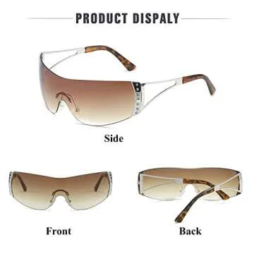 JUDOO Y2K Wrap Around Sunglasses for Women Men 2000s Rimless Futuristic Sun Glasses Fashion Shield