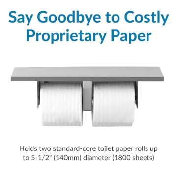 Bobrick Toilet Tissue Dispenser with Utility Shelf, Surface-Mounted, Satin-Finish Stainless Steel, Holds Two Standard Rolls, Dual Roll Capacity, Ideal for Commercial Restrooms (Model B-2840)