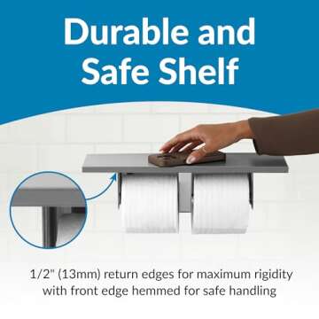 Bobrick Toilet Tissue Dispenser with Utility Shelf, Surface-Mounted, Satin-Finish Stainless Steel, Holds Two Standard Rolls, Dual Roll Capacity, Ideal for Commercial Restrooms (Model B-2840)