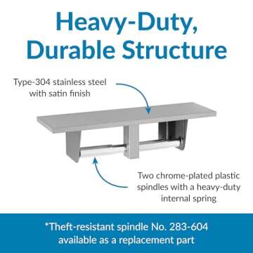 Bobrick Toilet Tissue Dispenser with Utility Shelf, Surface-Mounted, Satin-Finish Stainless Steel, Holds Two Standard Rolls, Dual Roll Capacity, Ideal for Commercial Restrooms (Model B-2840)