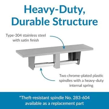 Bobrick Toilet Tissue Dispenser with Utility Shelf, Surface-Mounted, Satin-Finish Stainless Steel, Holds Two Standard Rolls, Dual Roll Capacity, Ideal for Commercial Restrooms (Model B-2840)