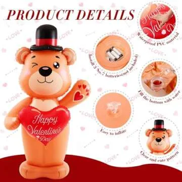 Kasyat 6 FT Valentines Day Inflatable Bear PVC Valentines Bear Blow Up Yard Decorations with Built in LED, Love Heart for Wedding Anniversary Outdoor Garden Lawn Birthday Party Propose Decor