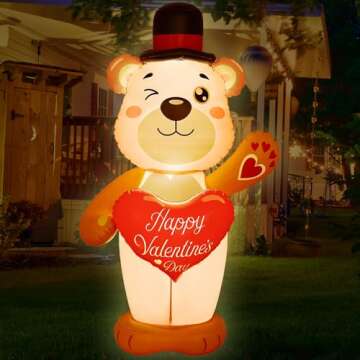 Kasyat 6 FT Valentines Day Inflatable Bear PVC Valentines Bear Blow Up Yard Decorations with Built in LED, Love Heart for Wedding Anniversary Outdoor Garden Lawn Birthday Party Propose Decor